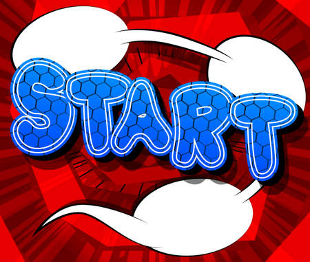 Start. Comic book word text on abstract comics background. Retro pop art style illustration.のイラスト素材