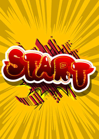 Start. Comic book word text on abstract comics background. Retro pop art style illustration.のイラスト素材