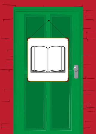 E-book icon with front door background. Store, Shop, House or Marketplace front with sign.のイラスト素材