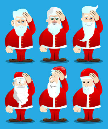 Santa Claus in his red clothes with white beard placing hand on head. Vector cartoon character illustration.のイラスト素材