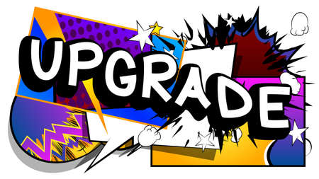 Upgrade. Comic book word text on abstract comics background. Retro pop art style illustration.のイラスト素材
