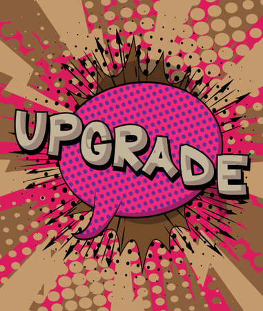 Upgrade. Comic book word text on abstract comics background. Retro pop art style illustration.のイラスト素材