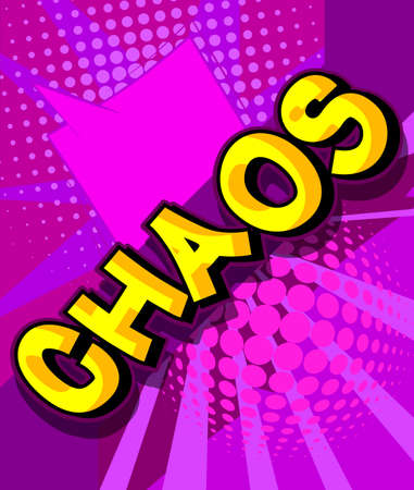Chaos. Comic book word text on abstract comics background. Retro pop art style illustration.のイラスト素材