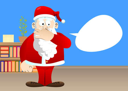 Santa Claus in his red clothes with white beard holding his nose because of a bad smell. Vector cartoon character illustration.のイラスト素材