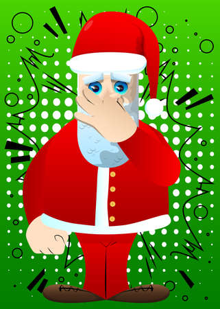 Santa Claus in his red clothes with white beard holding his nose because of a bad smell. Vector cartoon character illustration.のイラスト素材