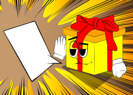 Gift Box with holds hand at his ear, listening as a cartoon character. Holiday, Celebration surprise with happy face emotion.のイラスト素材