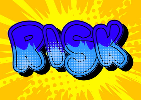 Risk. Comic book word text on abstract comics background. Retro pop art style illustration.のイラスト素材