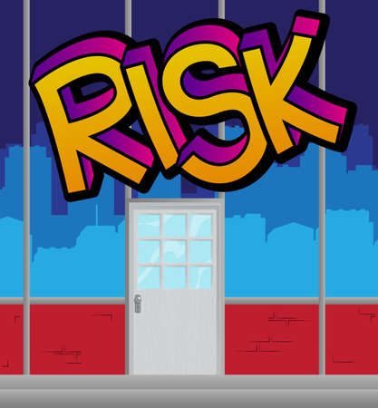Risk. Comic book word text on abstract comics background. Retro pop art style illustration.のイラスト素材