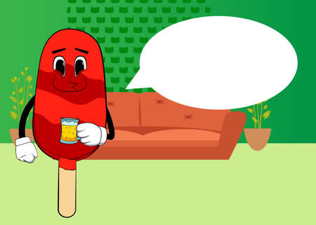 Ice Cream drinking beer. Summer refreshment, sweet food as a cartoon character with face.のイラスト素材