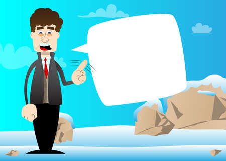 Funny cartoon man dressed for winter saying no with his finger. Vector illustration.のイラスト素材