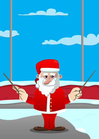 Santa Claus in his red clothes with white beard orchestra conductor. Vector cartoon character illustration.のイラスト素材
