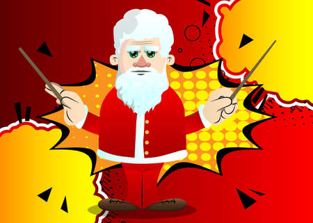 Santa Claus in his red clothes with white beard orchestra conductor. Vector cartoon character illustration.のイラスト素材