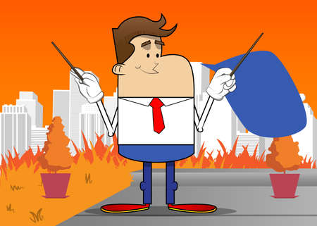 Simple retro cartoon of a businessman orchestra conductor. Professional finance employee white wearing shirt with red tie.のイラスト素材