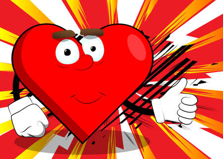 Heart Shape with making thumbs up sign as a cartoon character, funny red love holiday illustration.のイラスト素材