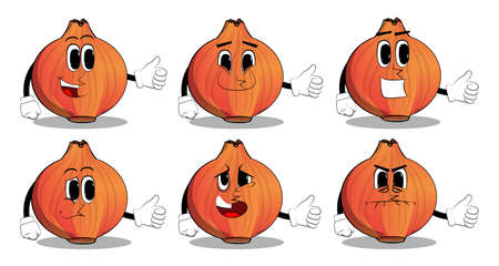 Onion making thumbs up sign. Cartoon Farm Vegetable character. Funny Plant illustration.のイラスト素材