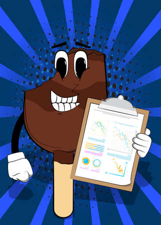 Ice Cream shows finance report. Summer refreshment, sweet food as a cartoon character with face.のイラスト素材