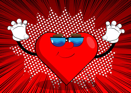 Heart Shape with is trying to scare you as a cartoon character, funny red love holiday illustration.のイラスト素材