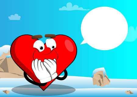 Heart Shape with hands over mouth as a cartoon character, funny red love holiday illustration.のイラスト素材