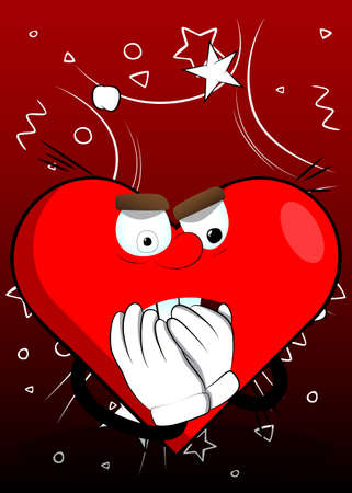 Heart Shape with hands over mouth as a cartoon character, funny red love holiday illustration.のイラスト素材