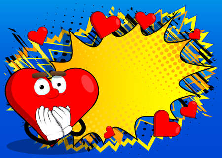 Heart Shape with hands over mouth as a cartoon character, funny red love holiday illustration.のイラスト素材
