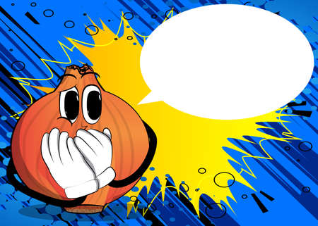 Onion with hands over mouth. Cartoon Farm Vegetable character. Funny Plant illustration.のイラスト素材