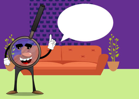 Magnifier making a point. Cartoon Character science research object, analysis, business, examination, optics concept.のイラスト素材