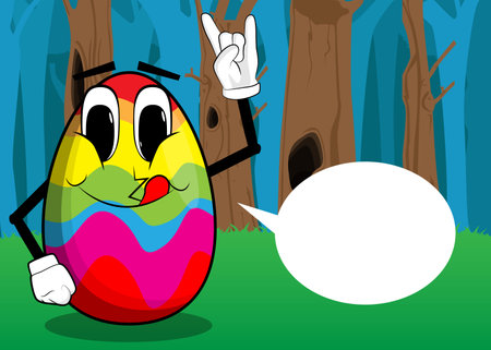 Easter Egg with hands in rocker pose. Cartoon character with funny face for the Easter holiday.のイラスト素材