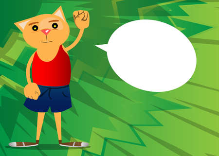 Funny cartoon cat making power to the people fist gesture. Vector illustration. Cute orange, yellow haired young kitten.のイラスト素材