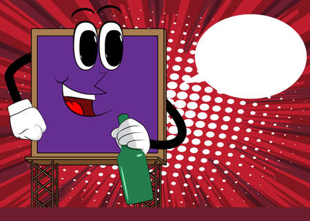 Billboard holding a bottle. Cute cartoon advertisement sign, banner character.のイラスト素材