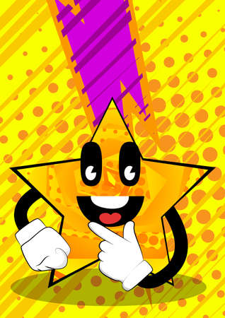 Star holding finger front of his mouth. Funny and cute cartoon character, with anthropomorphic face.のイラスト素材