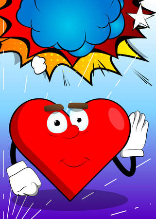 Heart Shape with holds hand at his ear, listening as a cartoon character, funny red love holiday illustration.のイラスト素材