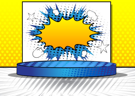 Comics scene pedestal. Comic Book product podium stage. Abstract platform for mockup presentation. Vector illustration texture, background.のイラスト素材
