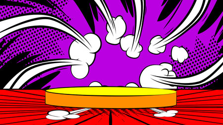 Comics podium stage. Comic Book product scene pedestal for mockup presentation. Vector illustration abstract platform. Vintage texture, background.のイラスト素材