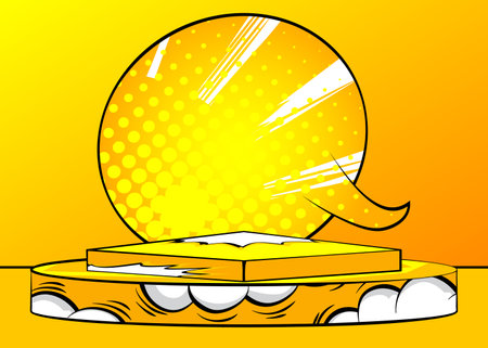 Vintage pop art empty yellow stage for mockup presentation. Comic Book Product podium. Pedestal background.のイラスト素材