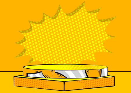 Vintage pop art empty yellow stage for mockup presentation. Comic Book Product podium. Pedestal background.のイラスト素材