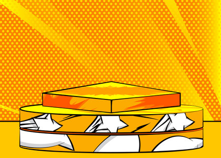 Vintage pop art empty yellow stage for mockup presentation. Comic Book Product podium. Pedestal background.のイラスト素材