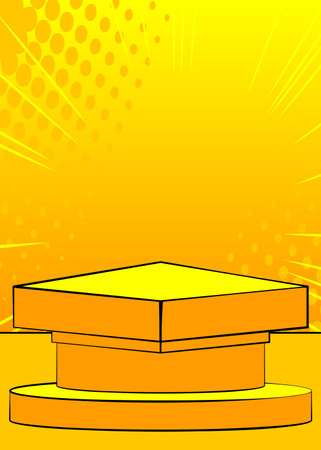 Vintage pop art empty yellow stage for mockup presentation. Comic Book Product podium. Pedestal background.のイラスト素材