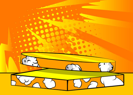 Vintage pop art empty yellow stage for mockup presentation. Comic Book Product podium. Pedestal background.のイラスト素材