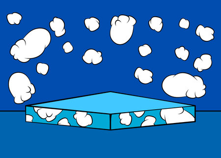 Comic Book empty blue cylinder stage. Cartoon product podium. Vintage pop art pedestal for mockup presentation.のイラスト素材