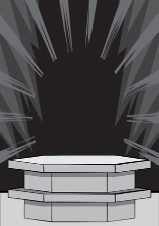 Cartoon Hexagonal gray Stage for mockup presentation. Comic Book Product podium Graphic Presentation. Vector Showcase Illustration.のイラスト素材
