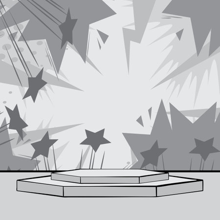 Cartoon Hexagonal gray Stage for mockup presentation. Comic Book Product podium Graphic Presentation. Vector Showcase Illustration.のイラスト素材
