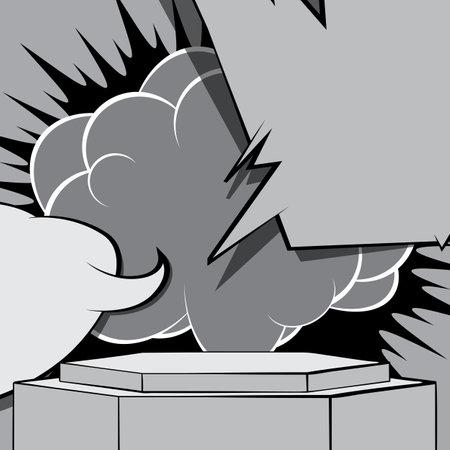 Cartoon Hexagonal gray Stage for mockup presentation. Comic Book Product podium Graphic Presentation. Vector Showcase Illustration.のイラスト素材