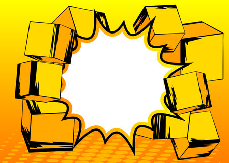 Blank comic book speech bubble background with cube shapes. Yellow comics cartoon template.のイラスト素材