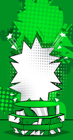 Green Comic Book Product podium. Cartoon stage. Pop Art mockup presentation. Abstract Manga Style background.のイラスト素材
