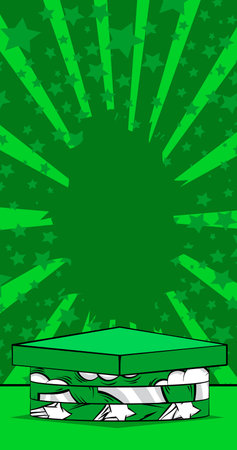 Green Comic Book Product podium. Cartoon stage. Pop Art mockup presentation. Abstract Manga Style background.のイラスト素材