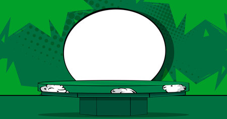 Green Comic Book Product podium. Cartoon stage. Pop Art mockup presentation. Abstract Manga Style background.のイラスト素材