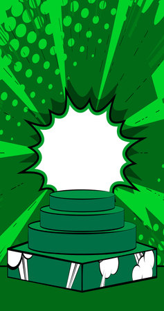 Green Comic Book Product podium. Cartoon stage. Pop Art mockup presentation. Abstract Manga Style background.のイラスト素材