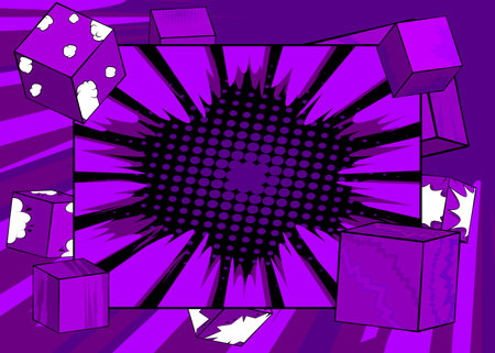 Dark Purple comic book wallpaper with cube shapes. Comics cartoon background poster, banner template.のイラスト素材