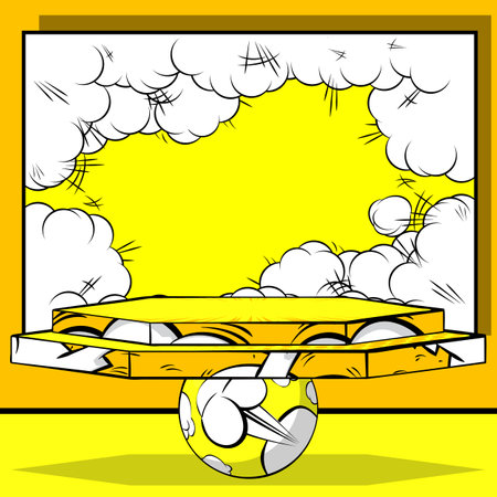 Comic Book Product Presentation Scene. Advertising podium. Pop art stage for mockup presentation, yellow background.のイラスト素材