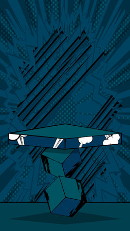 Abstract Pop art Sherpa Blue Advertising podium. Comic Book Product Presentation stage. Vintage Scene for mockup presentation, background.のイラスト素材
